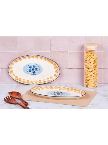 2-delige set: serveerplaten "Napoli" wit/oranje/blauw - (L)36,5 x (B)22 cm