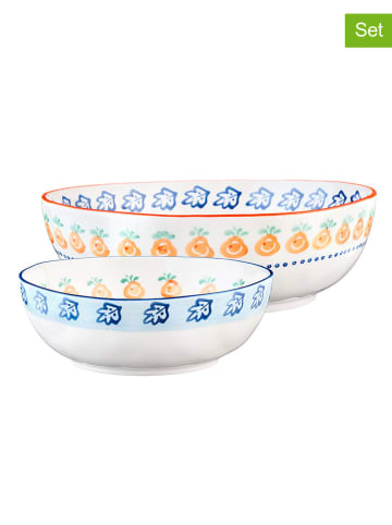 2-delige set: saladeschalen "Napoli" wit/blauw/oranje