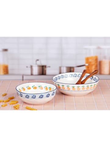 2-delige set: saladeschalen "Napoli" wit/blauw/oranje