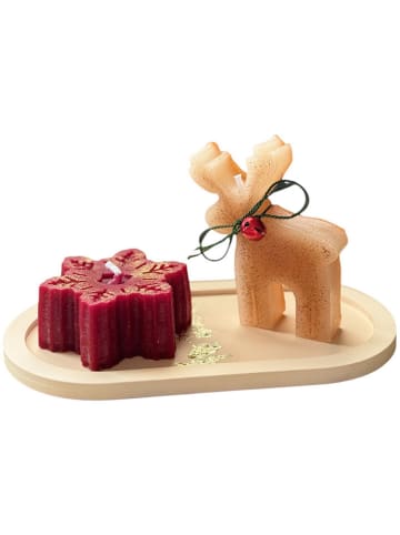 3tlg. Kerzen-Set in Beige/ Rot