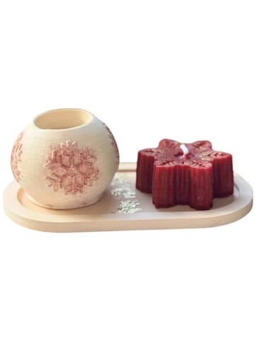 3tlg. Kerzen-Set in Creme/ Rot