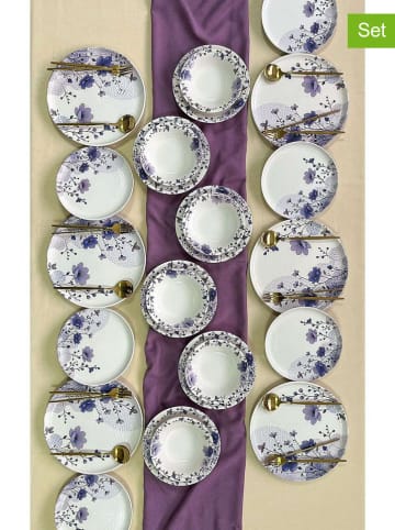 24-delige tafelservies paars/wit
