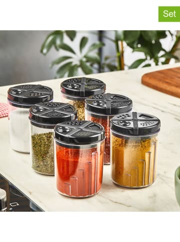 6er-Set: Gewürzgläser in Schwarz/ Transparent - 300 ml