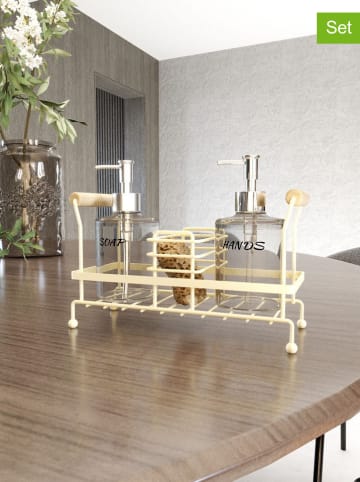 3tlg. Waschbeckenzubehör-Set in Creme - (B)24 x (H)24 x (T)11 cm