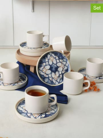12-delige theeset wit/blauw - 184 ml