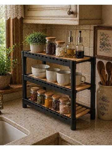 Küchen-Organizer in Hellbraun/ Schwarz - (B)38 x (H)38 x (T)21 cm