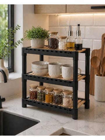Keukenorganizer lichtbruin/zwart - (B)38 x (H)38 x (D)21 cm