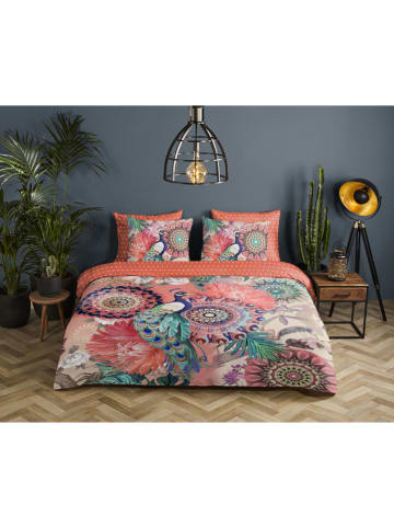 Satijnen beddengoedset "Lynouk" lichtroze/turquoise
