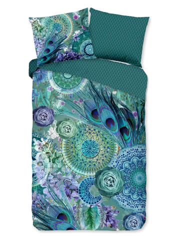 Satijnen beddengoedset "Kari" groen/blauw