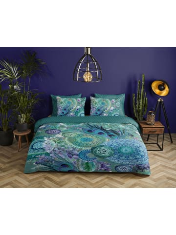 Satin-Bettwäsche-Set "Kari" in Grün/ Blau
