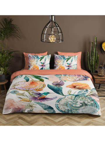 Satijnen beddengoedset "Bernice" wit/groen/oranje