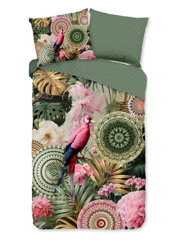 Satijnen beddengoedset "Palay" groen/meerkleurig