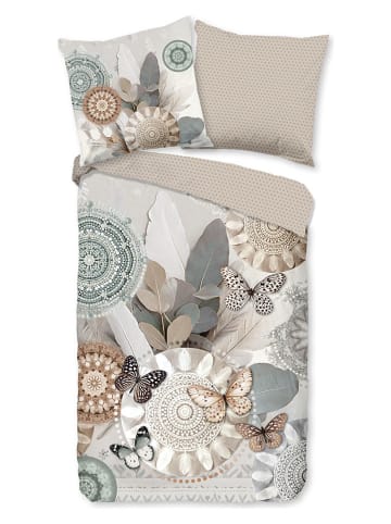 Satijnen beddengoedset "Alrune" grijs/beige