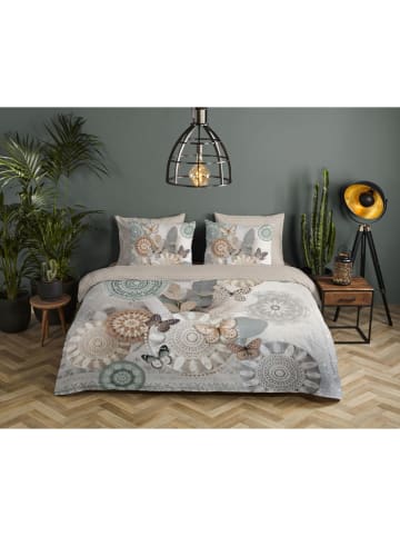 Satin-Bettwäsche-Set "Alrune" in Grau/ Beige