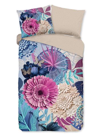 Satijnen beddengoedset "Nishell" blauw/lichtroze/beige