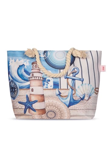 Strandtas "Aldiana" crème/blauw - (B)60 x (H)43 cm