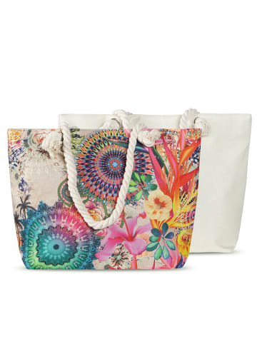 Torba plażowa "Maelli" w kolorze kremowym ze wzorem - 60 x 43 cm
