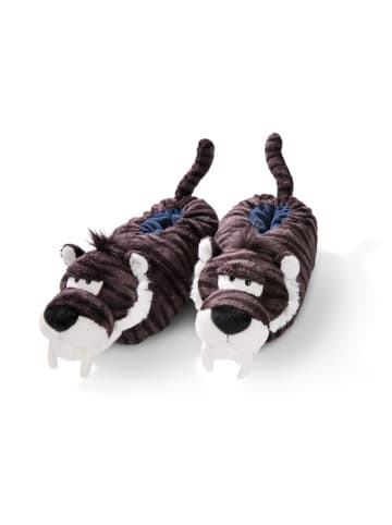 Hausschuhe "Säbelzahntiger" in Schwarz