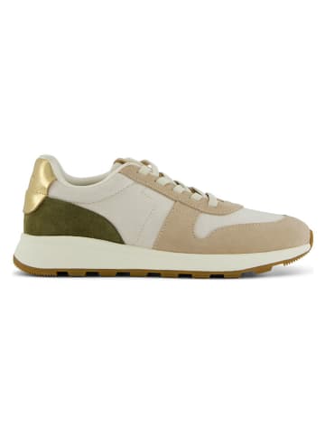 Leder-Sneakers in Beige/ Weiß/ Khaki