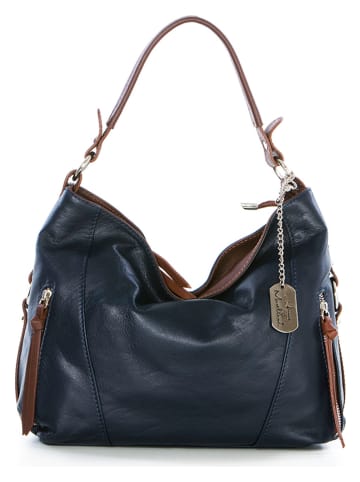 Leder-Schultertasche "Noalia" in Dunkelblau/ Braun - (B)32 x (H)25 x (T)12 cm