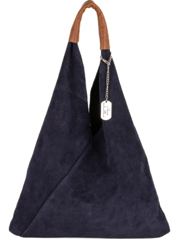 Skórzany shopper bag "Eleonora" w kolorze granatowym - 40 x 31 x 2 cm