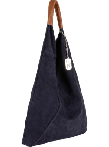 Skórzany shopper bag "Eleonora" w kolorze granatowym - 40 x 31 x 2 cm