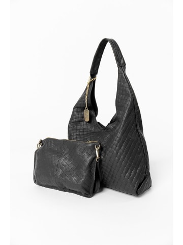 Leder-Schultertasche "Nicolina" in Schwarz - (B)41 x (H)42 x (T)11 cm