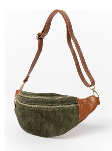 Leder-Gürteltasche "Carola" in Khaki/ Hellbraun - (B)32 x (H)16 x (T)9,5 cm