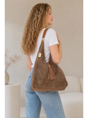 Leren schoudertas "Ludinia" bruin - (B)40 x (H)28 x (D)10 cm