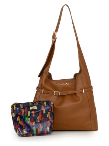 Leren schoudertas "Grenta" cognackleurig - (B)37 x (H)31 x (D)15 cm