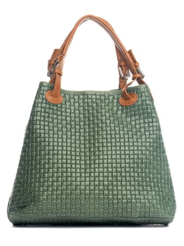 Leren handtas groen - (B)37 x (H)15 x (D)45 cm