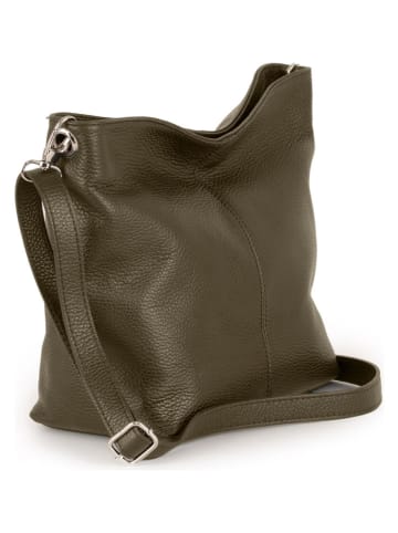 Leren schoudertas "Trapani" olijfgroen - (B)33 x (H)25 x (D)14 cm