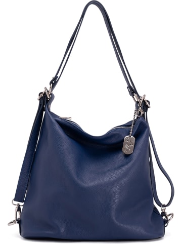 Leder-Schultertasche "Ylenia" in Dunkelblau - (B)39 x (H)30 x (T)16 cm