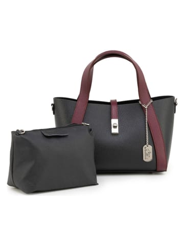 Leder-Henkeltasche "Nevria" in Schwarz/ Bordeaux - (B)29 x (H)16 x (T)13 cm
