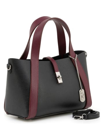 Leder-Henkeltasche "Nevria" in Schwarz/ Bordeaux - (B)29 x (H)16 x (T)13 cm