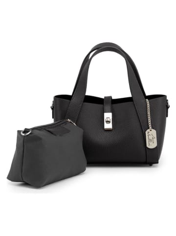 Leder-Henkeltasche "Nevria" in Schwarz - (B)29 x (H)16 x (T)13 cm