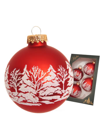 Christbaumkugeln "Winterwald" in Rot - 4 Stück - Ø 7 cm