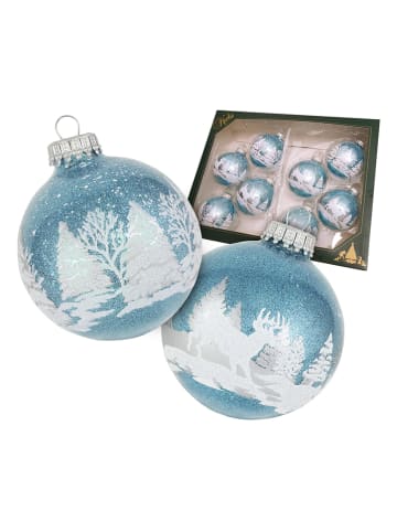 Christbaumkugeln in Hellblau/ Weiß - 8 Stück - Ø 7 cm