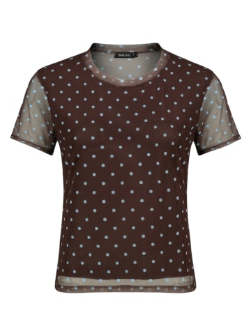 Bluse in Dunkelbraun/ Hellblau
