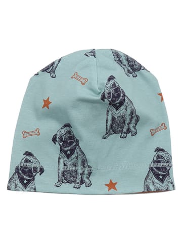 Wende-Beanie in Hellblau/ Orange