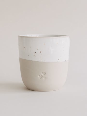 Kaffeebecher "Herzen" in Creme/ Weiß - 320 ml
