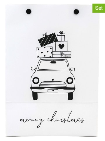 2er-Set: Geschenktüten "Small Christmas Car" in Weiß - (B)15 x (H)21 cm