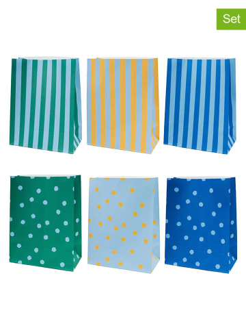 6er-Set: Papiertüten in Blau/ Türkis - (B)21 x (H)27 x (T)11 cm
