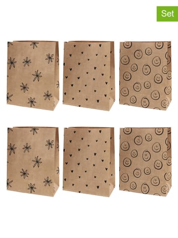 6er-Set: Papiertüten in Beige/ Schwarz - (B)21 x (H)27 x (T)11 cm