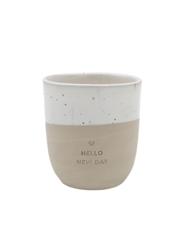Kubek "Hello New Day" w kolorze biało-beżowym - 350 ml