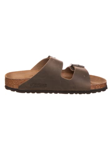 Leder-Pantoletten "Arizona" in Khaki - Weite S