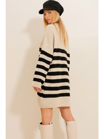 Gebreide jurk beige/zwart