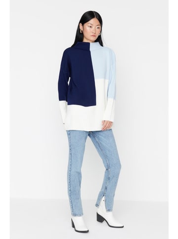 Sweter w kolorze granatowo-biało-błękitnym