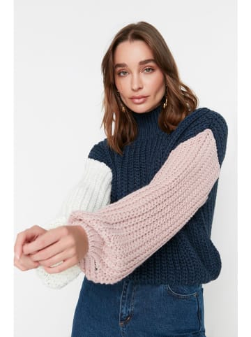 Sweter w kolorze granatowo-jasnoróżowo-białym