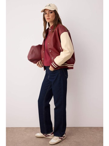 Kunstleren jas rood/beige